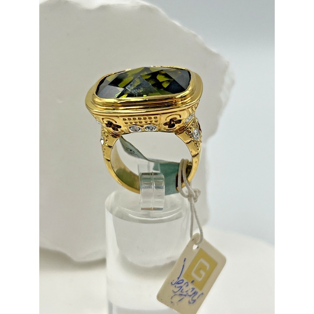 Lauren G Adams CZ & Green Stone Gold Tone Statement Cocktail Ring Size 7 - Picture 5 of 8